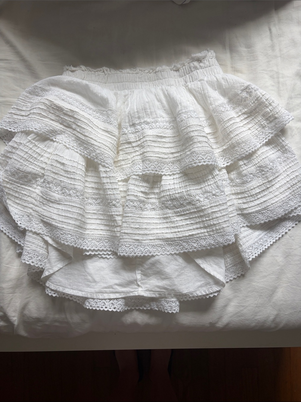 aerie White Tiered Lace Mini Skirt